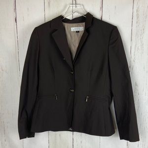 Tahari | Brown Pin Striped Button Front Blazer